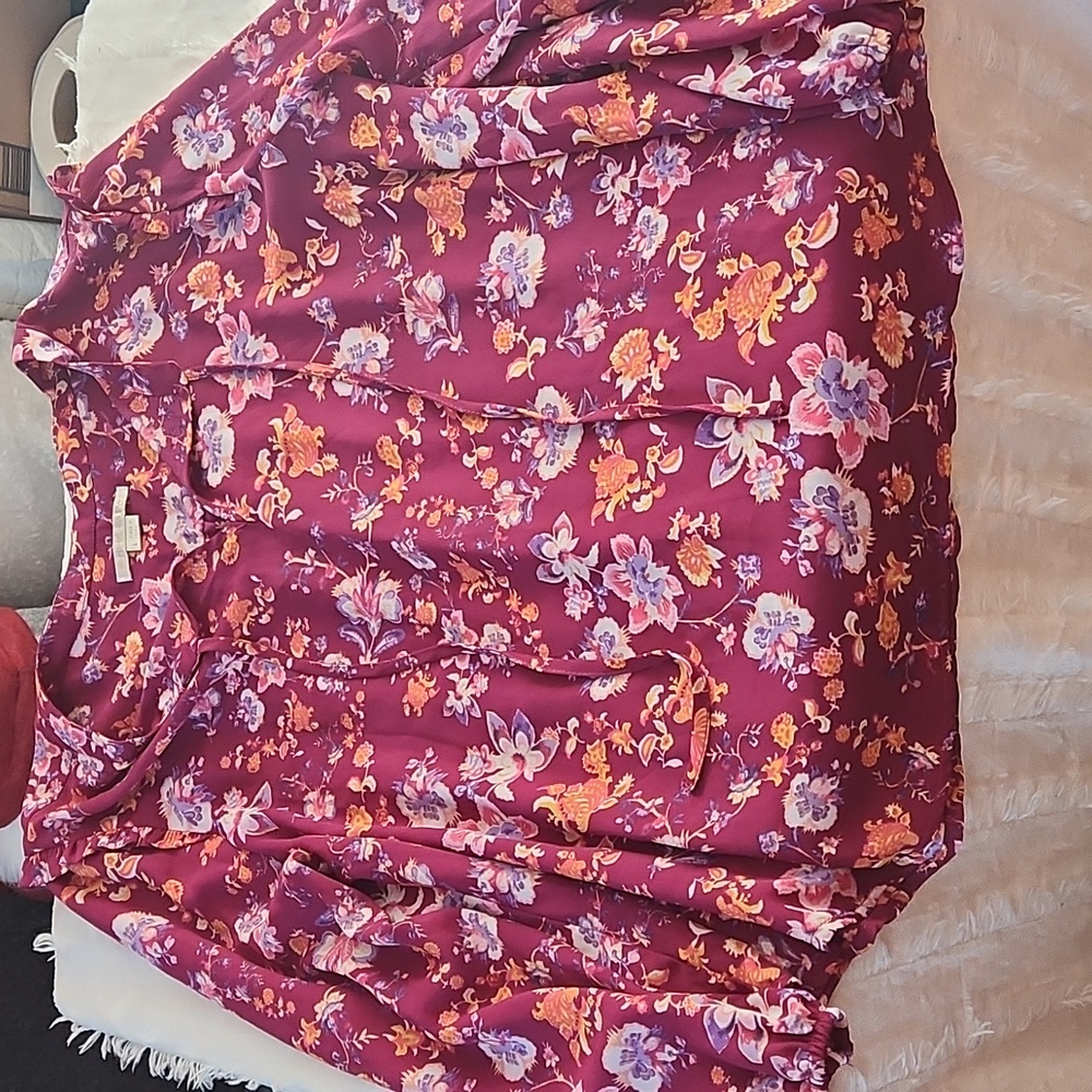 Woman's Light Long Sleeve Ruffle Pink Floral Blouse Size L Nwot
